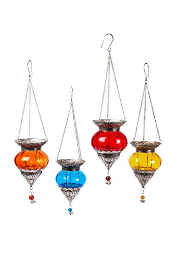 4er Set Orientalisches Windlicht Hängewindlicht Glas Bara Bunt 15 cm groß | Orientalische Glas Teelichthalter mit Henkel… – Bild 3
