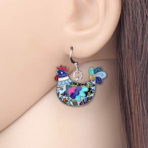 Enamel Alloy Cartoon Hen Chicken Earrings Drop Dangle Cute Farm Jewelry For Women Girls Charm Gift (Blue) #TOP1