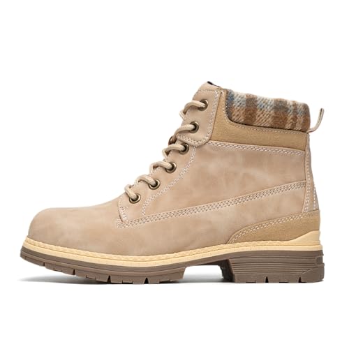 Image of COTTIMO Snow Hiking Winter Boots for Women - Casual Brown Combat Work Boot - Non-slip Fur-Lined Ankle Boots - Fashion Boots Waterproof Leather Shoes