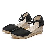 Platform Sandals,Espadrilles Wedge Sandals for Women Dressy Summer, Womens Closed Toe Sandals Buckle Ankle Strap Orthopedic Sandals Comfortable Slip On Pumps Shoes