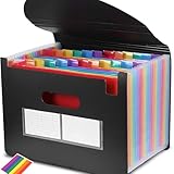 Expanding File Folder, 24 Pockets A4 Accordion File Organiser, Expandable Document Filing Box,Rainbow Bill Receipt Paperwork Organiser Storage for Home & Office & School
