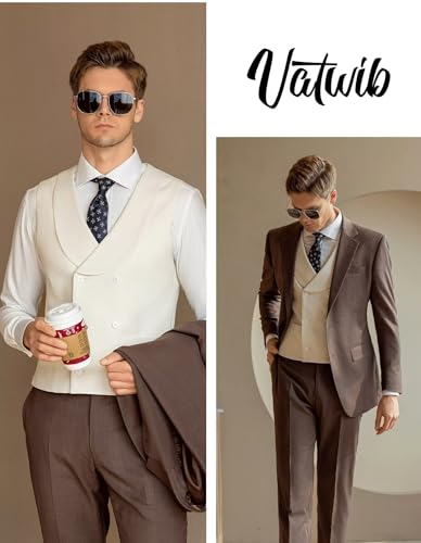 Men's Suit Vest Slim Fit Double Breasted Dress Vest Casual Business Formal Waistcoat3