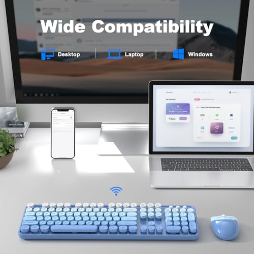 Image of MOFII Wireless Keyboard Mouse Combo, Typewriter Full Size Keyboard with Number Pad and 2 in 1 USB Connected Mouse for PC Computer Laptop Desktop Windows (Blue Colorful)