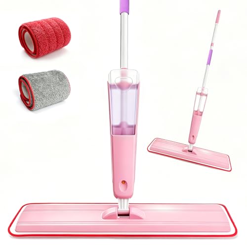 24 Dry mops for Floor Cleaning Extra-Long Spray runtime & Light Mist Spray mop Microfiber Wet mop w/ 28oz Tank & 2 Washable Pads Heavy Duty Flat mop for Hardwood Tile Laminate Vinyl Large Spaces