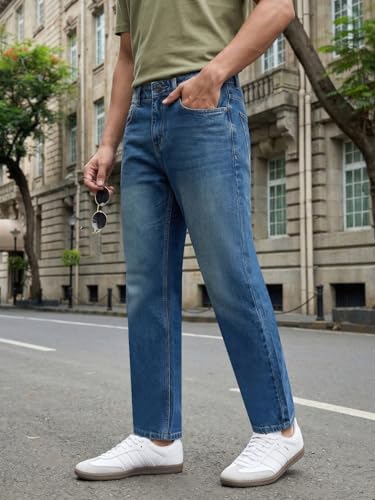 Image of Urbano Fashion Men's Relaxed Fit Washed Denim Jeans Non-Stretchable