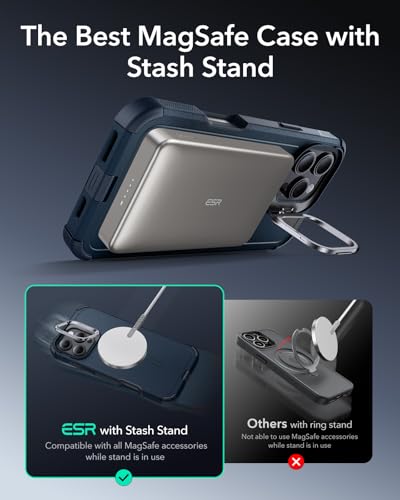 ESR for iPhone 16 Pro Case with Stand, 23 ft Military-Grade Drop Protection, Heavy Duty Magnetic Phone Case, Compatible with MagSafe Accessories, Cyber Series, Navy Blue image 7