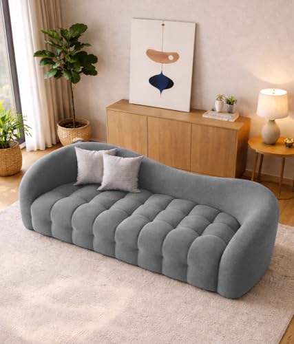 Image of Casaliving Ariana Modern Premium Boucle Fabric Sofa, Upholstered 3 Seater Sofa Set for Living Room, (Dark Grey Colour) Premium Boucle Fabric Sofa