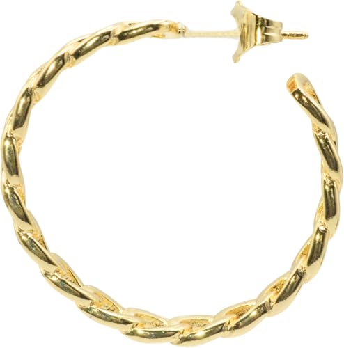 1.25" Inch Cable Wire Mesh Chain Hoop Earrings, Hinge with Notched Post Closures, 18k Yellow Gold Filled Plated2