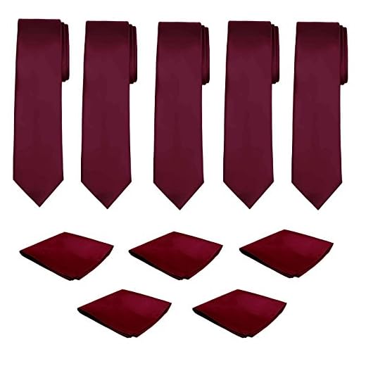 Mens Necktie Pocket Square 10 Pcs Set Solid Color Tie and Handkerchief for Wedding (Burgundy)