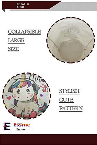 ESSME Large Storage Bin,Canvas Fabric Storage Baskets with Handles,Collaspible Laundry Hamper for Household,Gift Baskets,Toy Organizer(Cartoon Unicorn) - Thumbnail 4