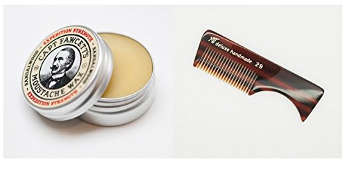 Moustache Wax (Expedition Strength Sandalwood Scent) and Deluxe Handmade Moustache/Beard Comb Kit by Unknown