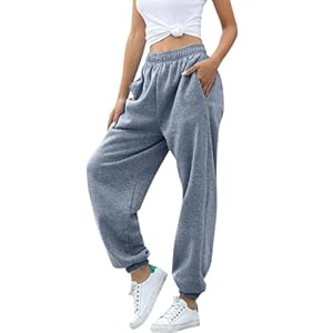 PAIDAXING Pantalons de jogging amples pour femmes avec taille élastique haute et larges jambes, avec poches, pantalons boyfriend à cordon de serrage pour dames, mode décontractée hip hop, streetwear