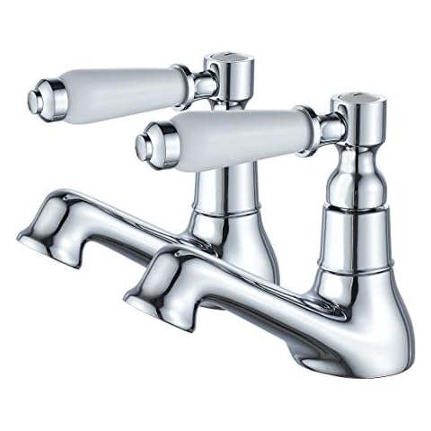 Luckyhome Twin Bath Tap,Traditional 3/4" Hot & Cold Chrome Brass Pairs of Bathroom Tub Pillar Tap 2pcs Cover