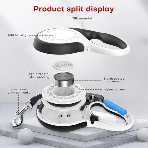 XMZALST Coleira Retrátil Para Cães 4 Em 1 De 8,9 M Atualizada Com Luz Led, Dispensador E Saco Cocô,