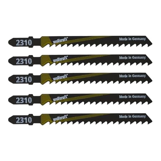 wolfcraft 2360000 - 5 hojas de sierra de calar vástago en T / HCS / madera dura, madera contrachapeada, vigas de madera / corte rápido y muy basto 75 mm