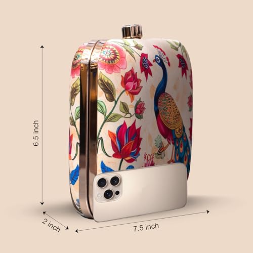 Artklim Women’s Peacock Floral Printed Clutch Bag - Image 4