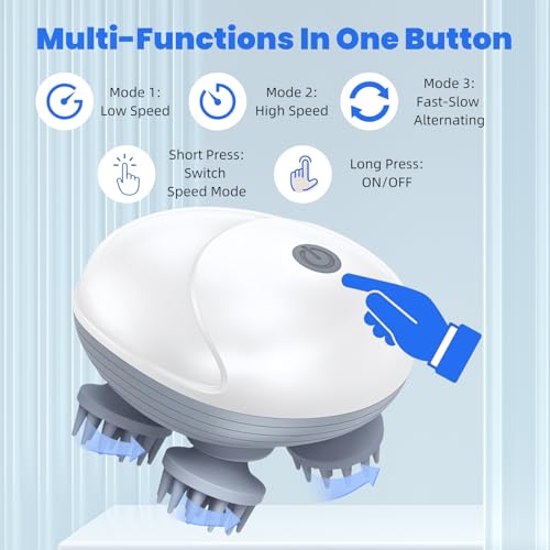 Image of Upgraded Electric Scalp Massager for Men Women, Handheld Cat Dog Pet Head Massager with 4 Massage Heads, 3 Speeds, Waterproof Massager for Soothing Muscles Joints, Hair Growth & Stress Relax
