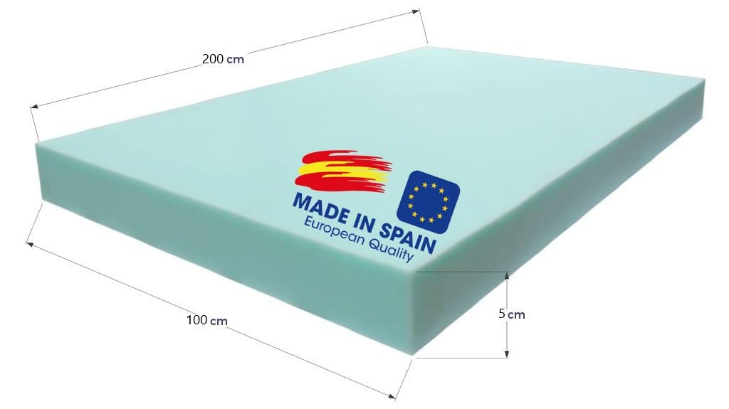 Planchas goma espuma poliuretano - Densidad Media D25kg (100x200x5cm) Azul- espuma para tapizar, espuma sofa, colchones, cojines, relleno, guata, colchones para furgonetas camper, colchones espuma