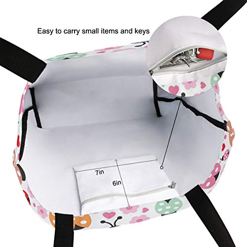 Zzwwr Cartoon Colorful Ladybug Flowers Extra Large Canvas Shoulder Tote Top Storage Handle Bag For School Gym Beach Weekender Travel Reusable Grocery Shopping #TOP4