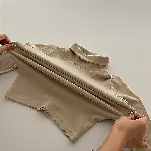 Betadog Girls Turtleneck Sweater Kids Casual Long Sleeve Pullover Tops Solid Baby Turtleneck Long (Khaki, 6-7 Years)2
