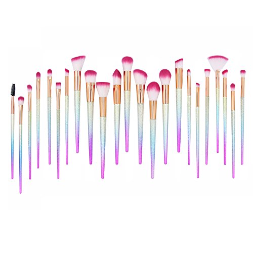Ksun Fantasy 24 Pieces Makeup Brush Set Frosted Professional Make Up Set Foundation Eyebrow Concealer Cosmetic Eyeshadow Blush Face Powder Foundation Highlighter Brush(Colorful Rainbow)