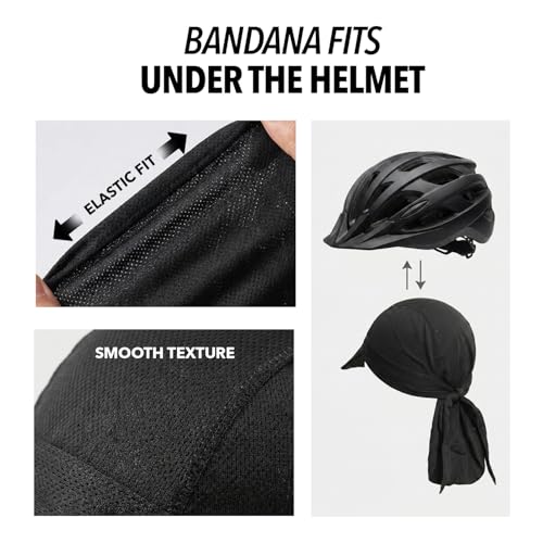 Image of Boldfit Helmet Skull Caps for Men Bike Dew Rag Full Head Caps Helmet with Visor for Bikers Sweat Cooling Skulls Toppa for Cycling, Skull Cover for Summer Helmets Cap for Man - Black
