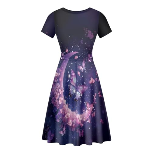 Image of HUGS IDEA Womens Puffy Swing Midi Dress Round Neck Short Sleeve Party A-Line Dresses