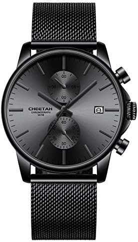 Men's Watches Fashion Sport Quartz Analog Black Mesh Stainless Steel Waterproof Chronograph Wrist Watch, Auto Date