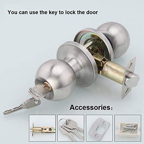 Ivoku Stainless Steel Ball Privacy Door Knob Satin Nickel,Interior Door Knobs With Lock And 3 Keys,Lock The Door With The Key,For Bedroom Bathroom Store Kids Room Passage (Brushed Nickel) #TOP2