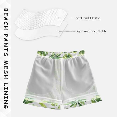 Pigsaly Boys' Swim Board Shorts Watercolor Palm Leaves Boy's Swim Trunks Kids Swimwear 2T4