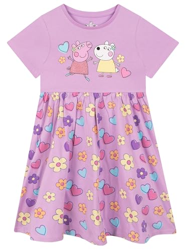 Peppa Pig Mädchen Kleid | Baumwolle Kleider Für Mädchen | Kurzarm Sommer Skaterkleid | Lila 128