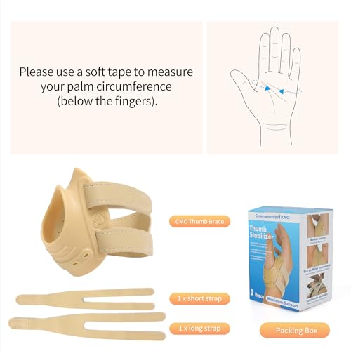AKSO MEDICOS CMC Thumb Brace - Comfortable Thumb Splint for CMC Joint Pain, Osteoarthritis, Tendonitis, Arthritis, CMC Joint Thumb Arthritis Brace for Women & Men (Right Hand, Large, Beige)
