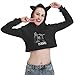 Dobre Brothers Hoodie Women'S Long Sleeve Cute Ear Cat Crop Top Sweatshirt Hooded Pullover Tops Blouse Black