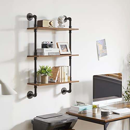 Ymyny Industrial Pipe Shelf Bracket, 3 Tiers Retro Wall Mounted Floating Shelf, Wood Diy Bookshelf, Storage Shelves For Living Room, Bedroom, Office, 24" Farmhouse Bathroom Shelving, Uhrf-Tm003 #TOP2