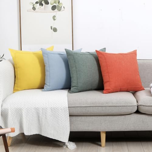 Jepeak 18x18 Inch Burlap Linen Throw Pillow Covers, Pack of 2 Decorative Farmhouse Rustic Neutral Pillow Cases Square Durable Cushion Cover for Sofa Couch Bed Home Decor, Sage Green