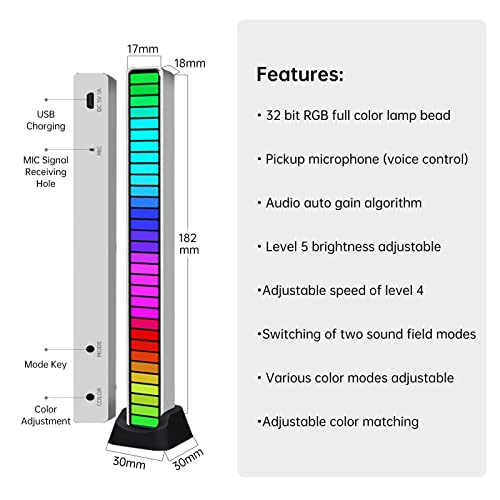Gingo Rgb Voice-Activated Pickup Rhythm Light, 32 Bit Music Level Indicator Aluminum Bar Voice Sound Control Audio Spectrum Rgb Led Light Indicator Car Desktop Led Light For Vehicles Recreation Place #TOP6