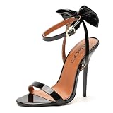 MAIERNISI JESSI Unisex Men's Women's Bow Strappy Sandals Heels, Stilletos High Heeled Ankle Strap Slingback Sandals Black EU48 - size 16 Women/14.5 Men