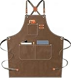 AFUN Chef Aprons for Men Women with Oversized Pockets, 16-Ounce Cotton Canvas Cross Back Heavy Duty Work Apron (Brown)