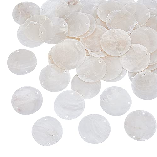 50Pcs Natural Capiz Shell Connector Charms 40mm Flat Round Capiz Shells with Holes Round Capiz Shell Discs for Jewelry Making, Hole: 1.8mm