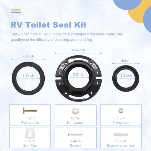 Image of 385345892 RV Toilet Seal Kit 3 Inch Socket Flange Kit Compatible with Do-Metic 300 310 320 Replacement for 385345892 34120 12524 Sealand 510 511H 2010 2011 Combo Kit Durable RV Toilet Accessory