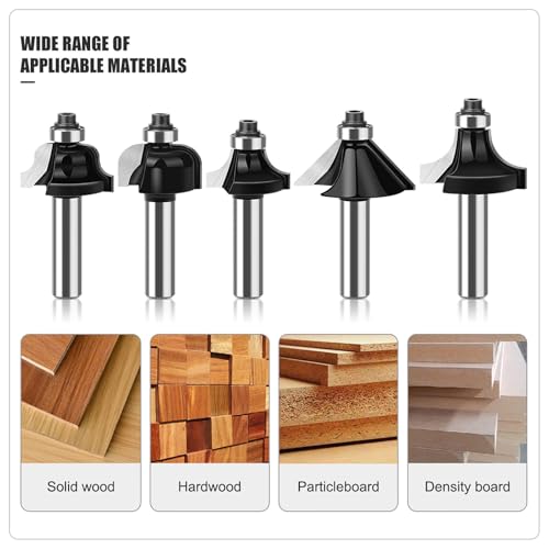 Losxuido 15 Stück Fräser für Oberfräse 6mm Schaft Oberfräse Fräser set Nutfräser Profilfräser Oberfräser Set mit Holzkoffer für Holzbearbeitung (6mm schwarz)