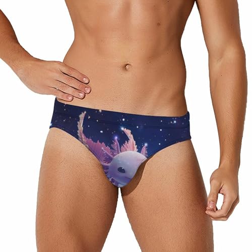 Cute Axolotl Galaxy Mens Swim Briefs Bikini Swimwear Print Beach Shorts Sexy Swimsuit S