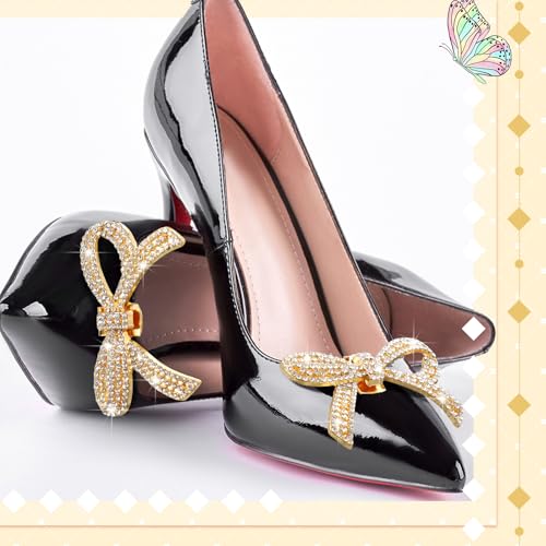 Image of XunYee 12 Pcs Rhinestone Bow Shoe Clips Buckle Decorative Bow Clips for Shoes Elegant Removable Shoe Charms for Women, 6 Style