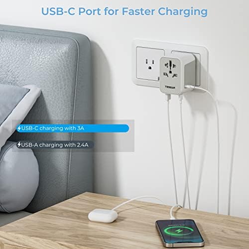 TESSAN Adapter podróżny na całym świecie, uniwersalny adapter podróżny z 2 USB i 3 USB C, międzynarodowy adapter gniazdkowy, wtyczka podróżna adapter na całym świecie do USA, Anglii, Australii