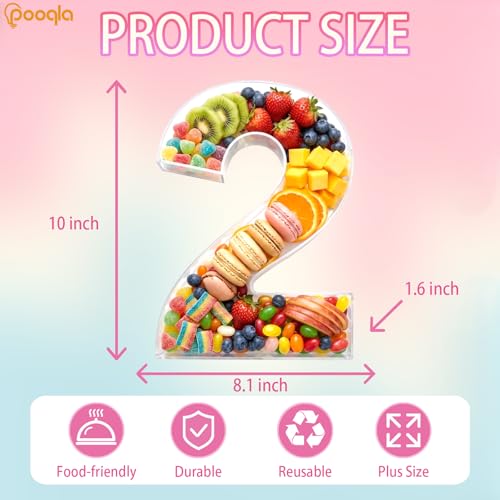Image of Pooqla 10 inch Acrylic Number 2 Charcuterie Tray for 2nd Birthday Decorations