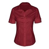SUNNOW Womens Tailored Short Sleeve Basic Simple Button-Down Shirt With Stretch (XL, Wine Red)