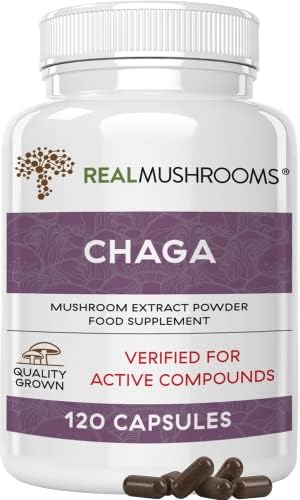 Real Mushrooms Chaga Extract Immune and Digestive Support Organic Capsules - Non-GMO Supplement with Beta-Glucans