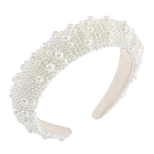 Image of Gmmidea Pearl Headbands for Women Girls Jeweled Beaded Headband Thick Padded Fashion Bridal Headband Wedding Birthday Hair Accessories