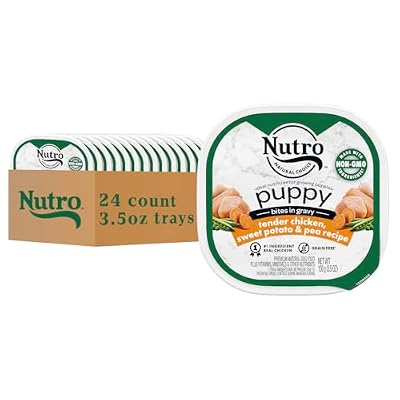 Nutro Puppy Grain Free Natural Wet Dog Food Bites in Gravy Tender Chicken, Sweet Potato & Pea Recipe, 3.5 oz. Trays (24 Count, Pack of 1)