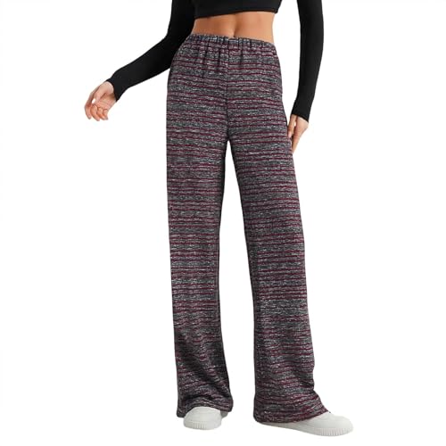 Womens Wide Leg Lounge Pants Striped High Elastic Waist Comfy Loose Pant with Pockets Fall Fashion Winter Trousers S-2XL Red